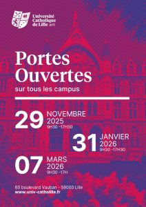 Journées portes ouvertes Université Catholique de Lille 29 nov. 25, 31 janv. 26 et 7 mars 26