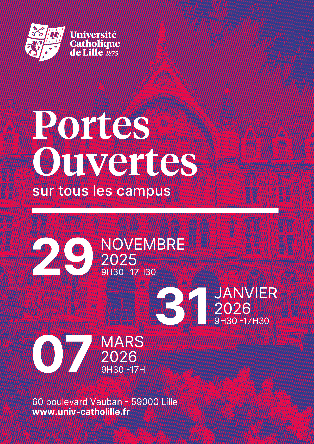 Journées portes ouvertes Université Catholique de Lille 29 nov. 25, 31 janv. 26 et 7 mars 26